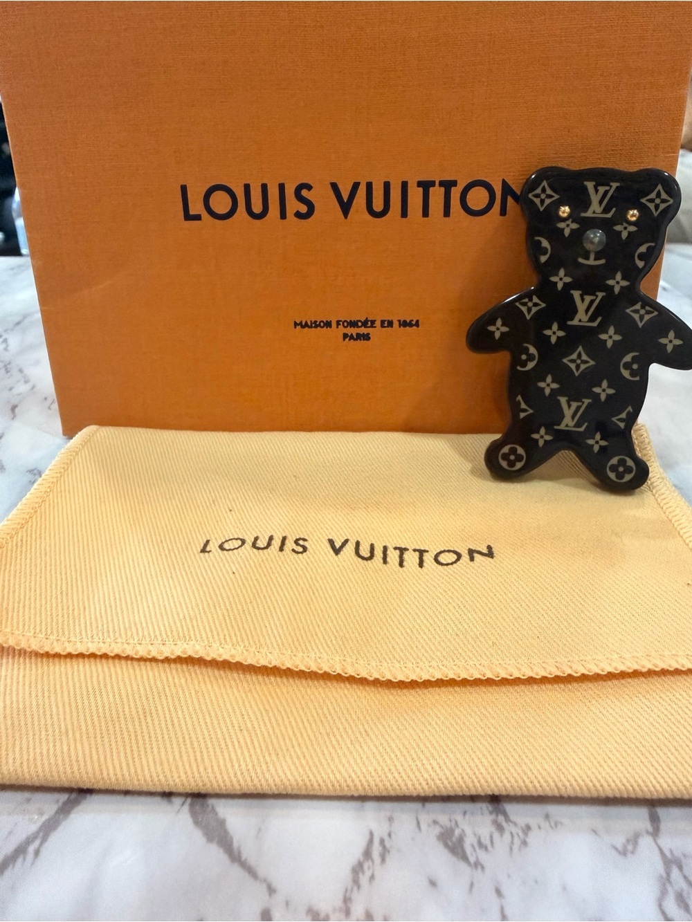 Louis Vuitton Brown Monogram Bear Brooch